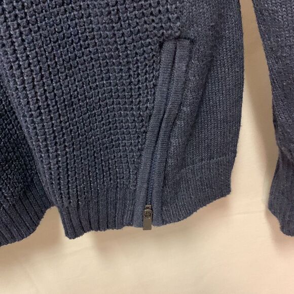 Athleta Uplands Navy Blue Cotton Blend Knit Side Zip Crewneck Sweater Size M - Picture 7 of 14